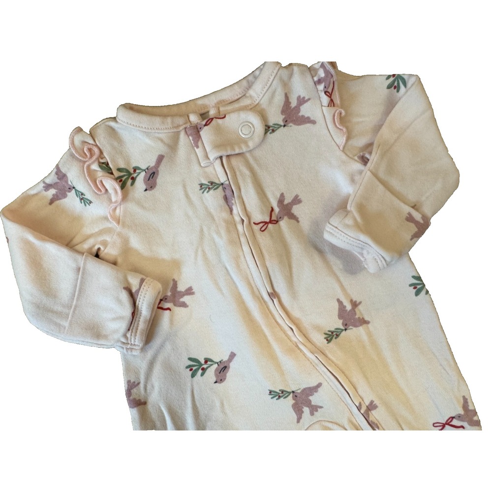Carter's Child of Mine Sleeper Girl Preemie Pink Good Bird Ruffle Zip Footed